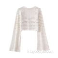 Mode cardigan en tricot creux en V-col